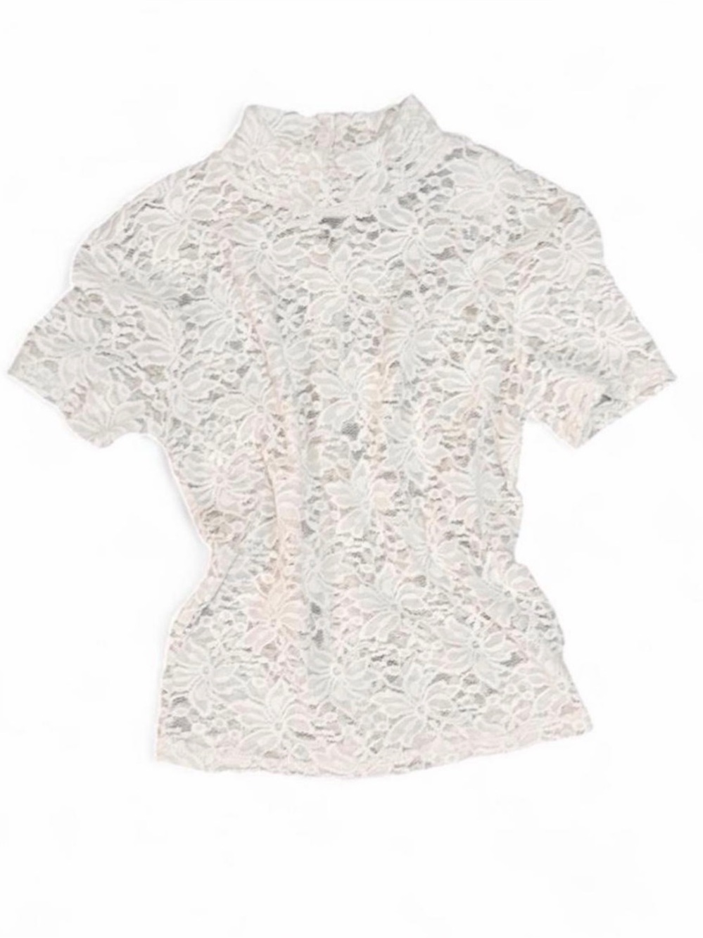 Forever 21 Ivory Floral Lace Cropped Short Sleeve Blouse Sz S NWT